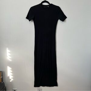 Zara Casual Ribbed Fitted Black Maxi Dress